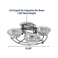 Frisco Multi Pet Feeding 4-Bowls Stainless Steel Dog & Cat Bowls, 0.5 Cup -Frisco 213787 PT1. AC SS1800 V1692728247