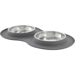 Frisco Double Stainless Steel Pet Bowl With Silicone Mat
