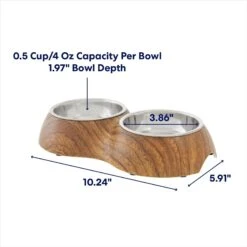 Frisco Double Stainless Steel Bowl, Wood Design -Frisco 216068 PT1. AC SS1800 V1692728193