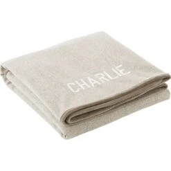 Frisco Faux Linen Personalized Dog & Cat Blanket, Beige, Large -Frisco 252621 PT2. AC SS1800 V1604672815