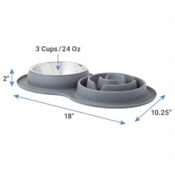 Frisco Silicone Stainless Steel Double Diner Slow Feeder Dog & Cat Bowl, Grey, 3 Cup -Frisco 277549 PT1. AC SS1800 V1628861555