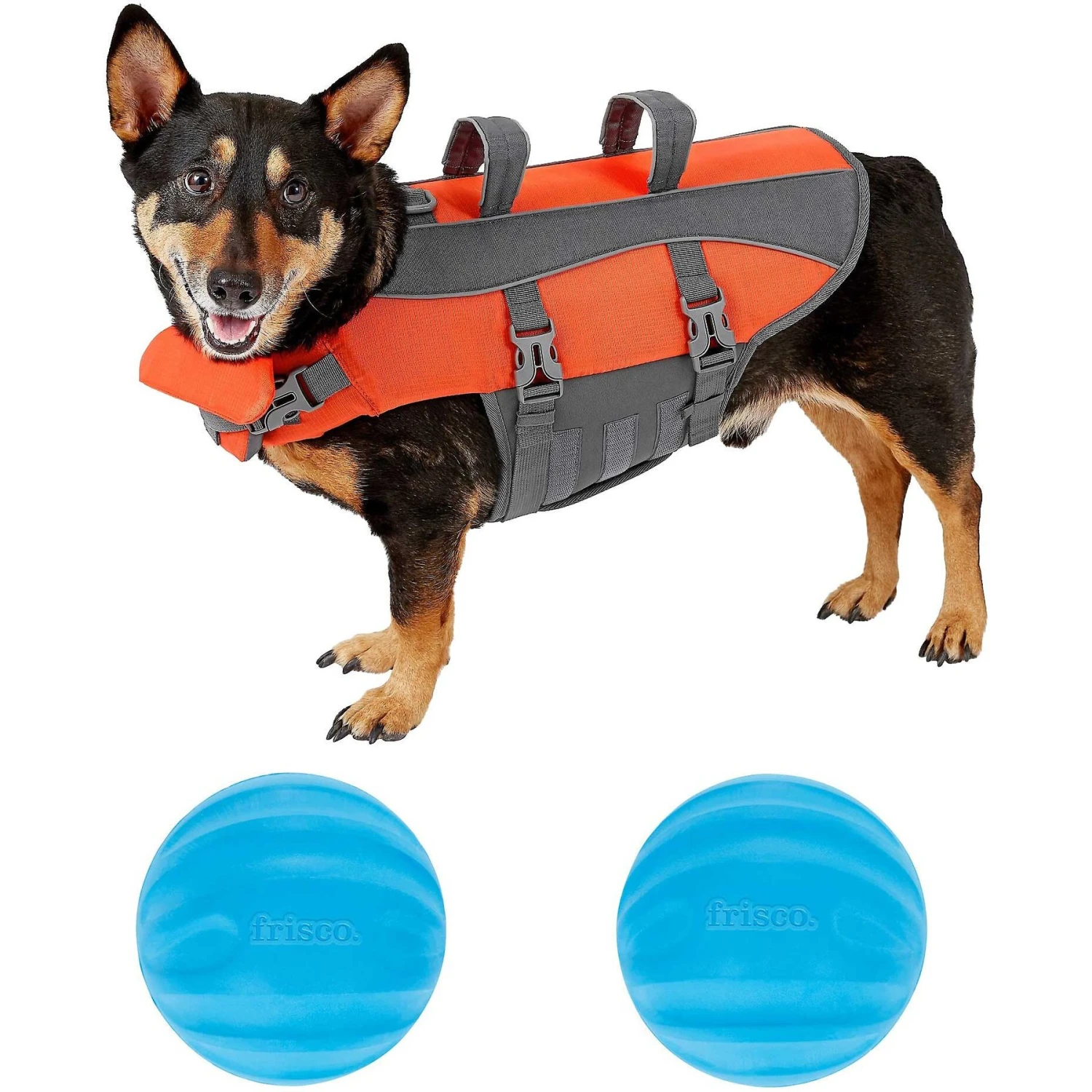Frisco Ripstop Dog Life Jacket & Frisco Foam Rubber Floating Fetch Ball No Squeak Dog Toy 3 Frisco Ripstop Dog Life Jacket & Frisco Foam Rubber Floating Fetch Ball No Squeak Dog Toy