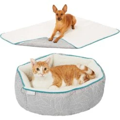 Frisco Sherpa Dog & Cat Blanket & Frisco Sherpa Hexagon Bolster Cat & Dog Bed