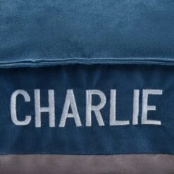 Frisco Personalized Navy Bolstered Bed With Navy Check Bolster, X-Large -Frisco 311768 PT4. AC SS1800 V1630593983